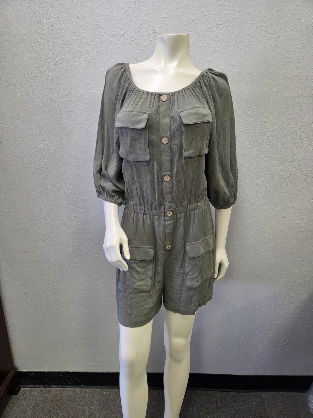 Button Down Olive Green Romper